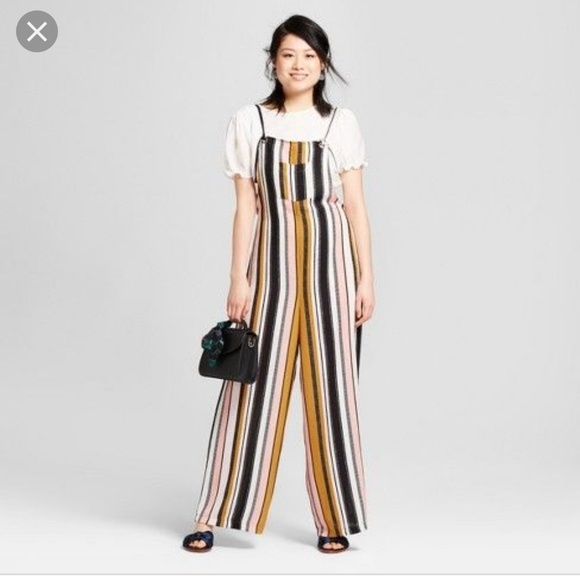 yellow and blue striped jumpsuit